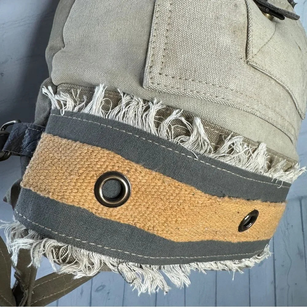 Vintage Addiction Recycled Military Canvas Leather Tote Backpack New Utility